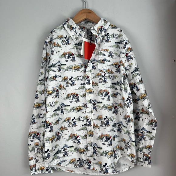 Janie and Jack x Disney Button Down Shirt with Mickey Mouse Camping AOP Sz 7 - Picture 1 of 4
